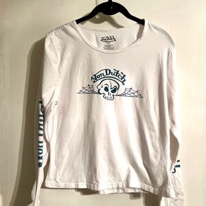 Von Dutch White Shirt with Blue Skull Design